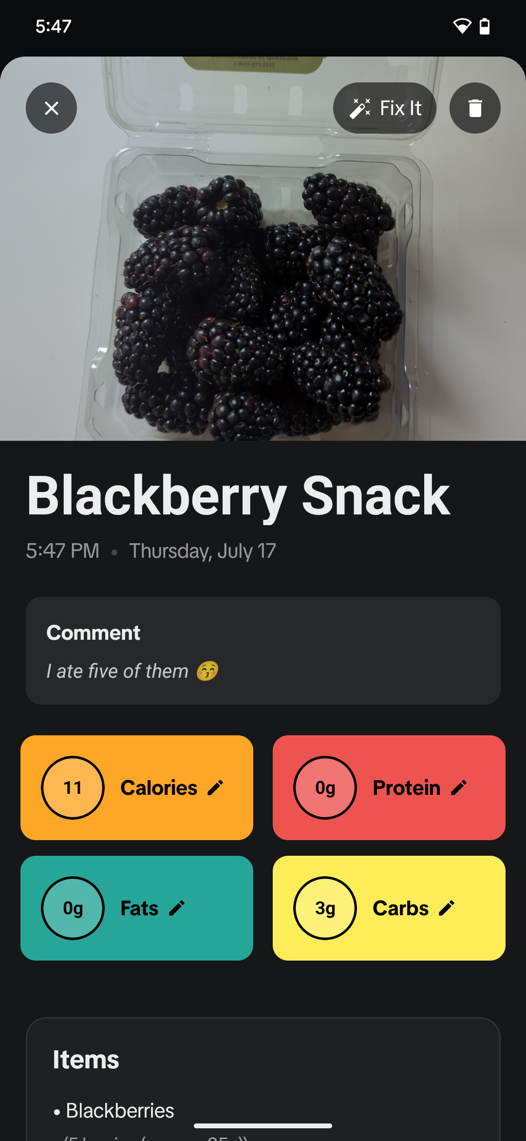Meal detail page